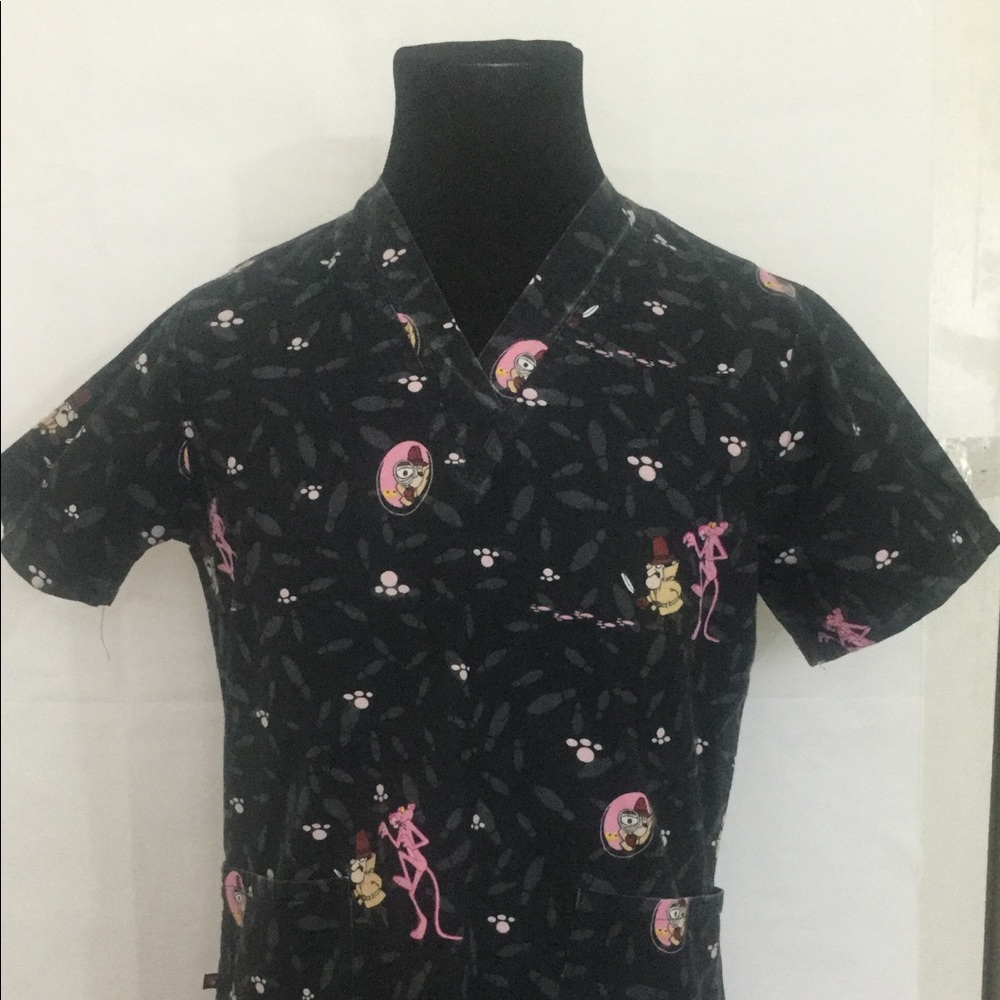 Pink Panther Black Scrub Top Detective Size Med